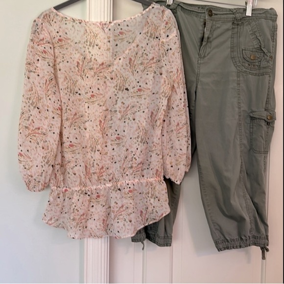 Floral Print Peach Green Women's Blouse Long Sleeve Cinch Waist Medium Candie’s - Picture 5 of 8